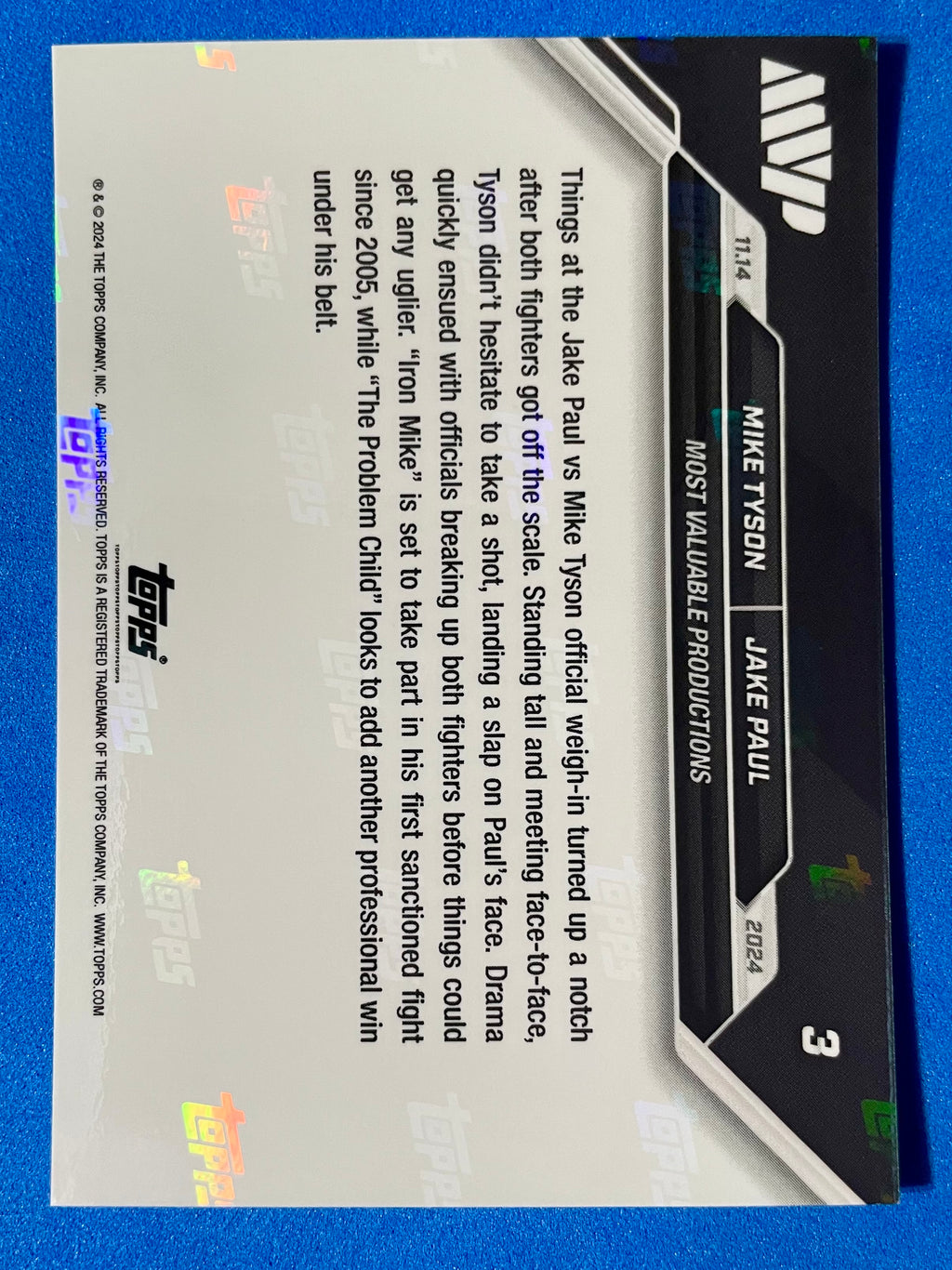 (NM) 2024 Topps Now Mike Tyson vs Jake Paul Weigh in Slap #3 - AA TCG