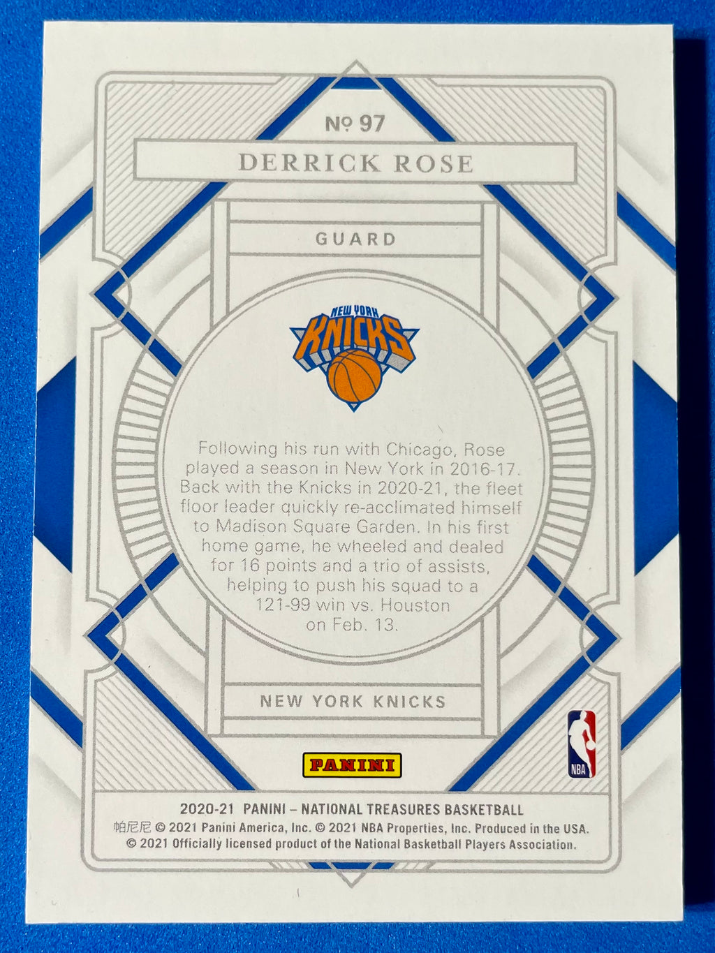 (NM) 2020-21 Panini National Treasures Derrick Rose #97 22/99