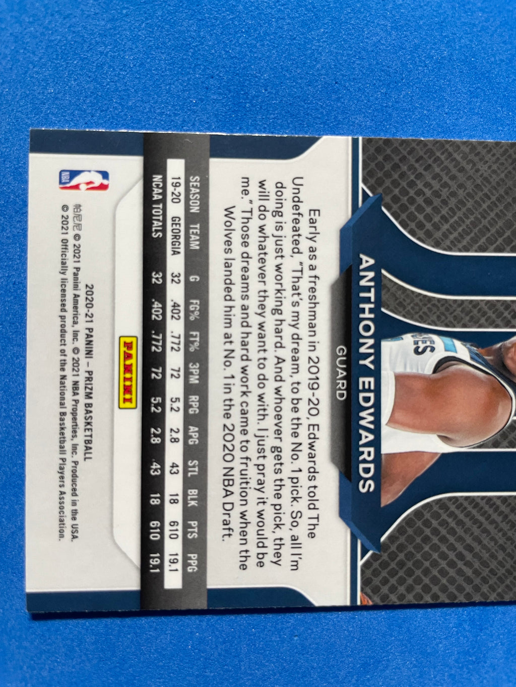 (NM) 2020-21 Panini Prizm RC Rookie Anthony Edwards #258 Base